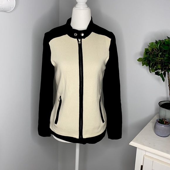 Ralph Lauren Sweaters - Ralph Lauren black and white color blocked zip up cardigan. Size M.